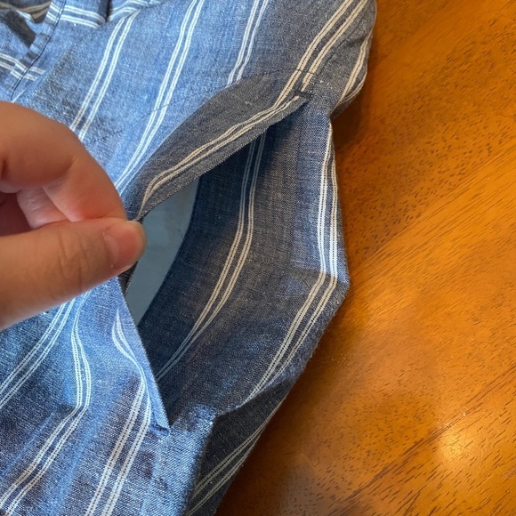 NWT, J. Crew Factory, Striped Chambray Ruffle-neck Cold Shoulder Dress, Blue - Picture 5 of 9